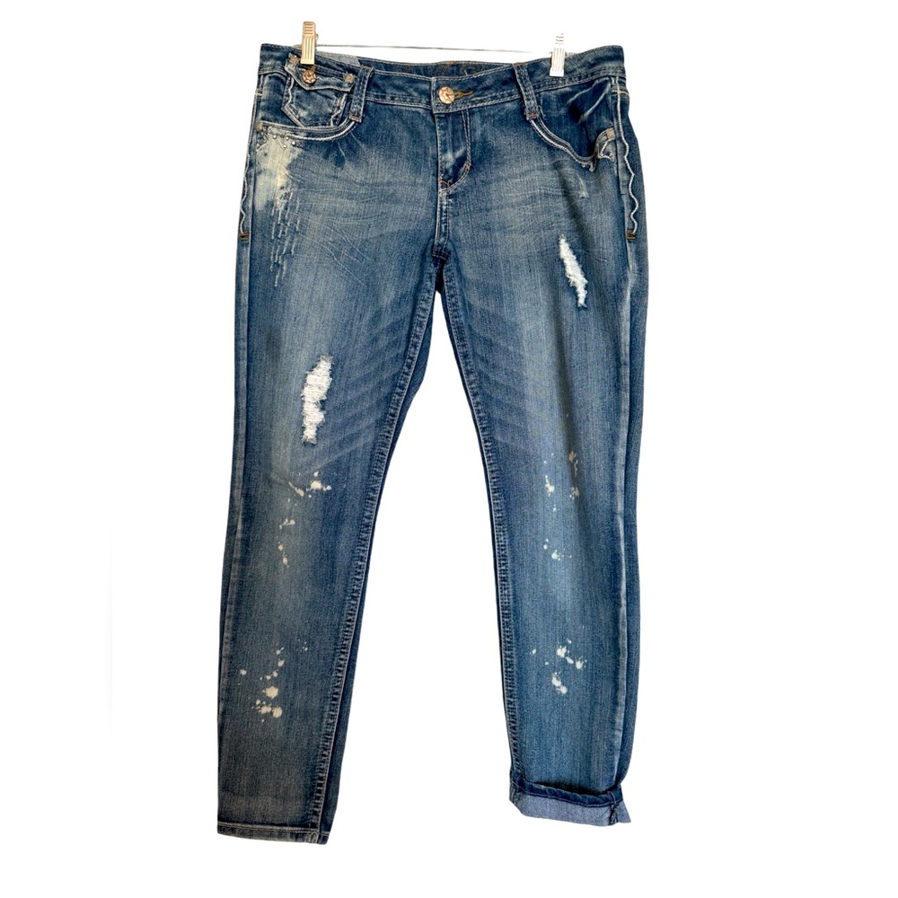 Vanilla Star Faded Distressed and Embellished Skinny Jeans